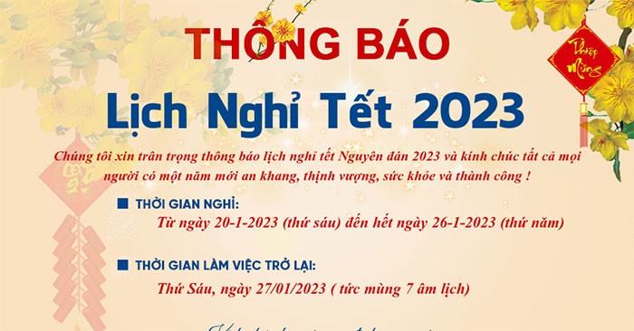 THÔNG BÁO LỊCH NGHỈ LỄ TẾT NGUYÊN ĐÁN