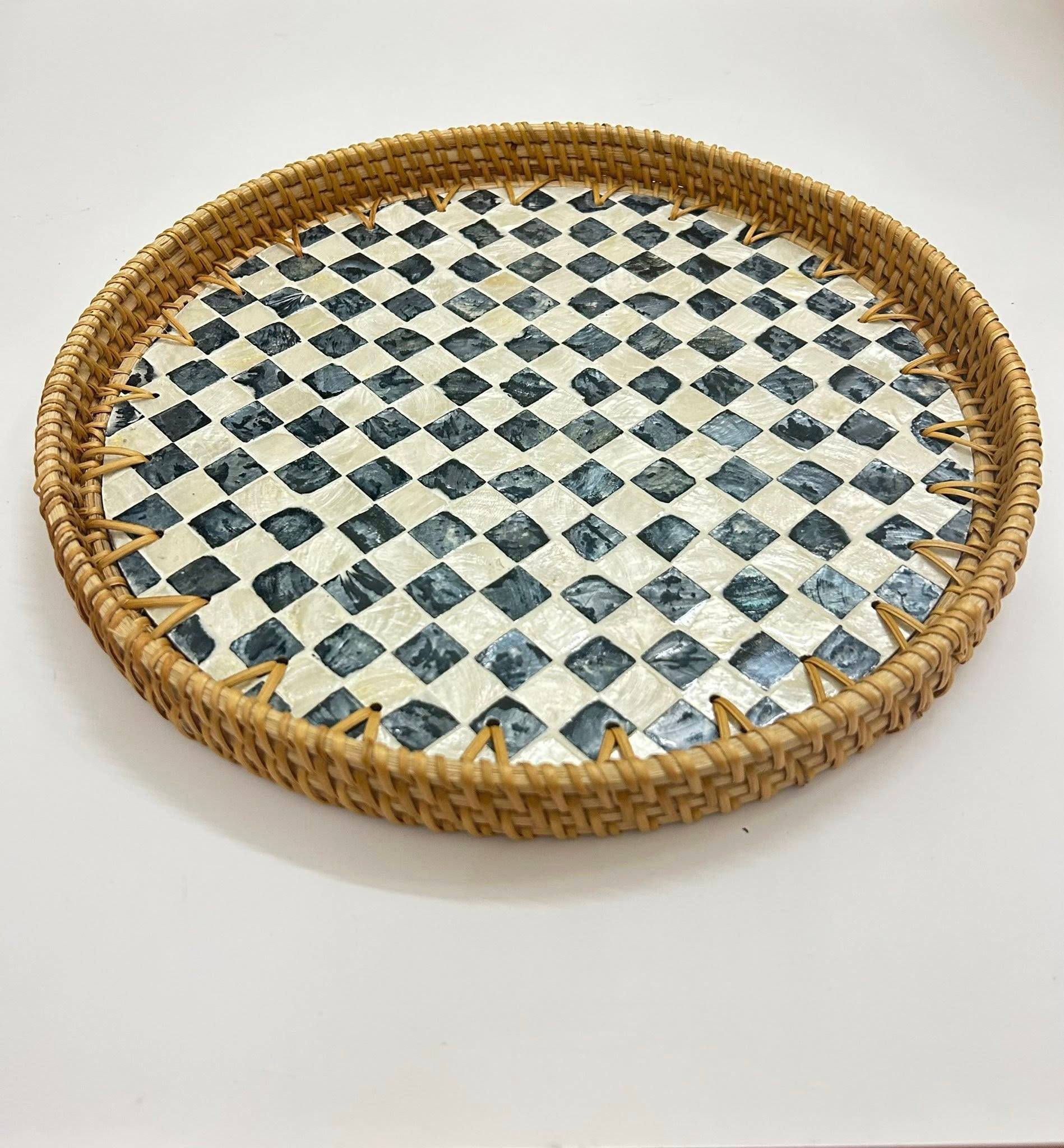 Rattan Tray with Mother of Pearl Inlay Elegant Natural Décor for Modern Living