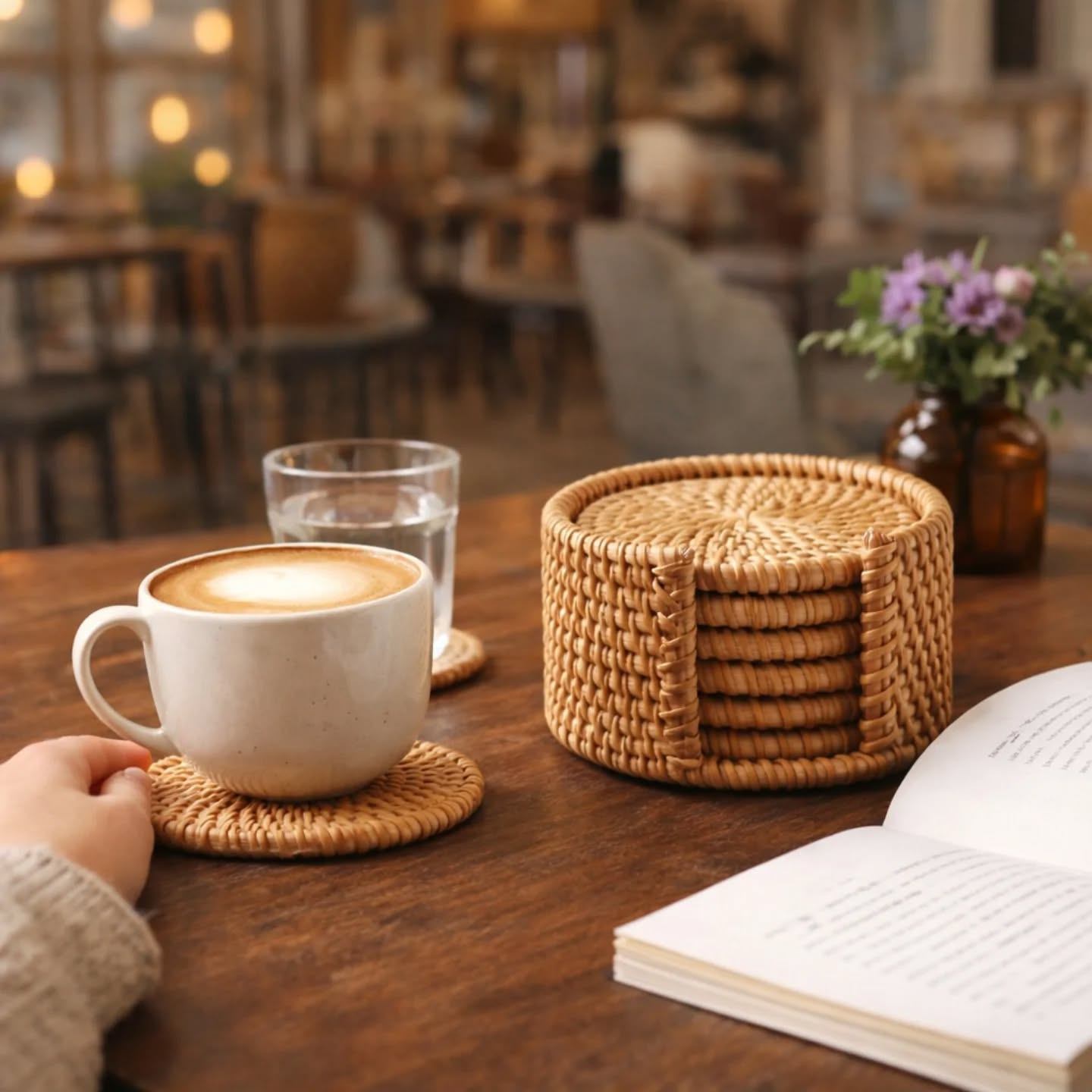 Handwoven Rattan Coaster Set for Sustainable Home & Lifestyle Markets