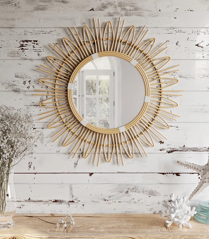 Handwoven Rattan Wall Mirror - Natural Style for Modern Interiors