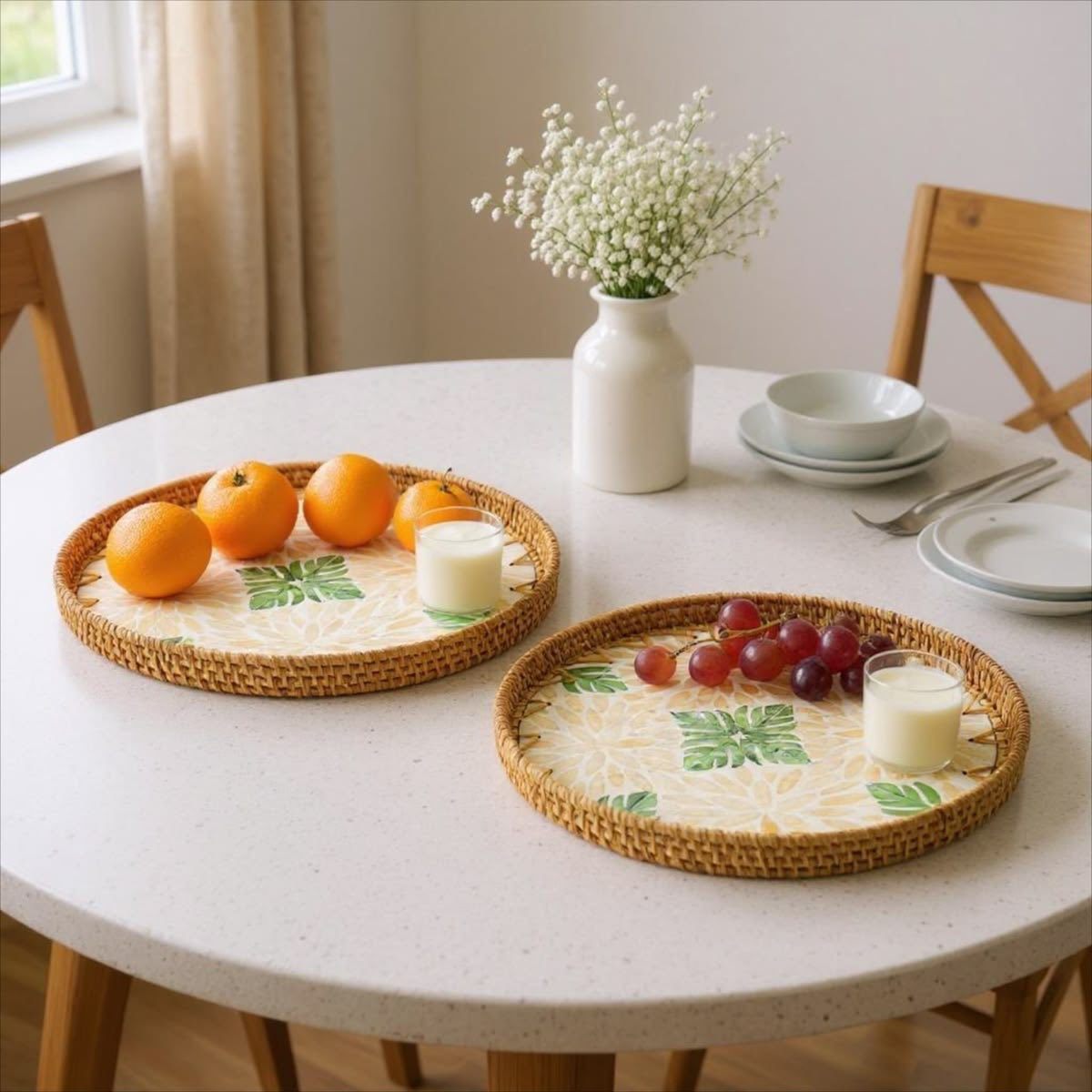 Elegant Rattan Tray with Mother of Pearl Inlay Luxury Natural Decor