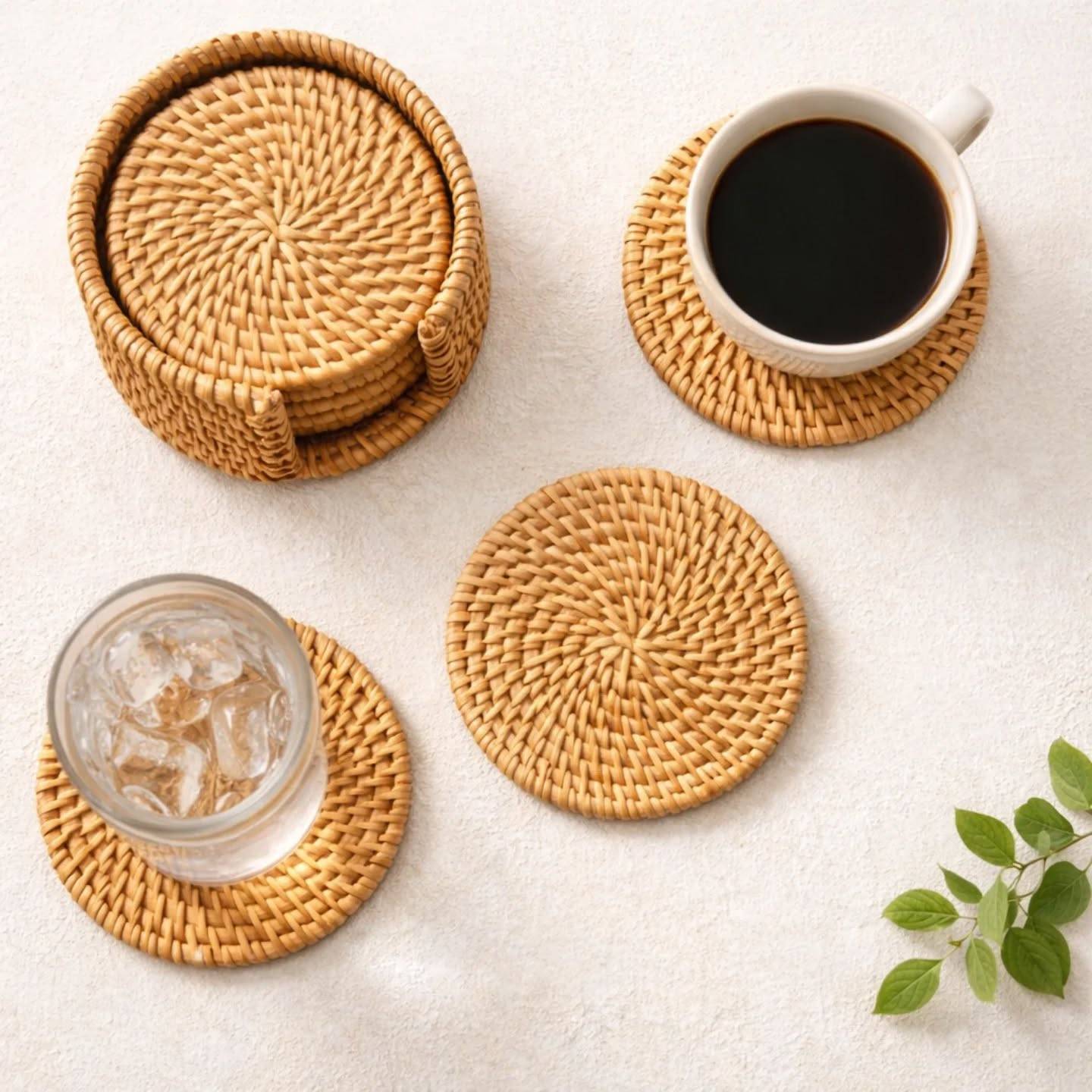 Handwoven Rattan Coaster Set for Sustainable Home & Lifestyle Markets