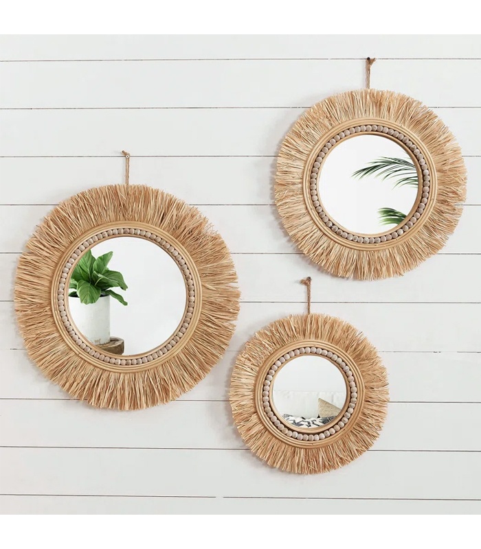 Handwoven Rattan Wall Mirror - Natural Style for Modern Interiors