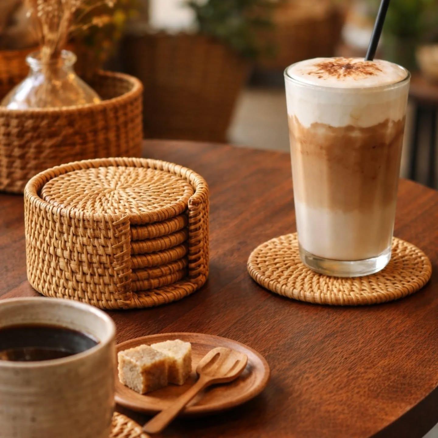 Handwoven Rattan Coaster Set for Sustainable Home & Lifestyle Markets
