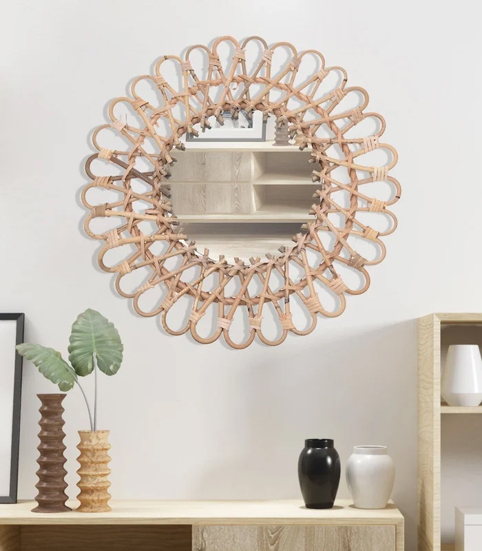 Handwoven Rattan Wall Mirror - Natural Style for Modern Interiors
