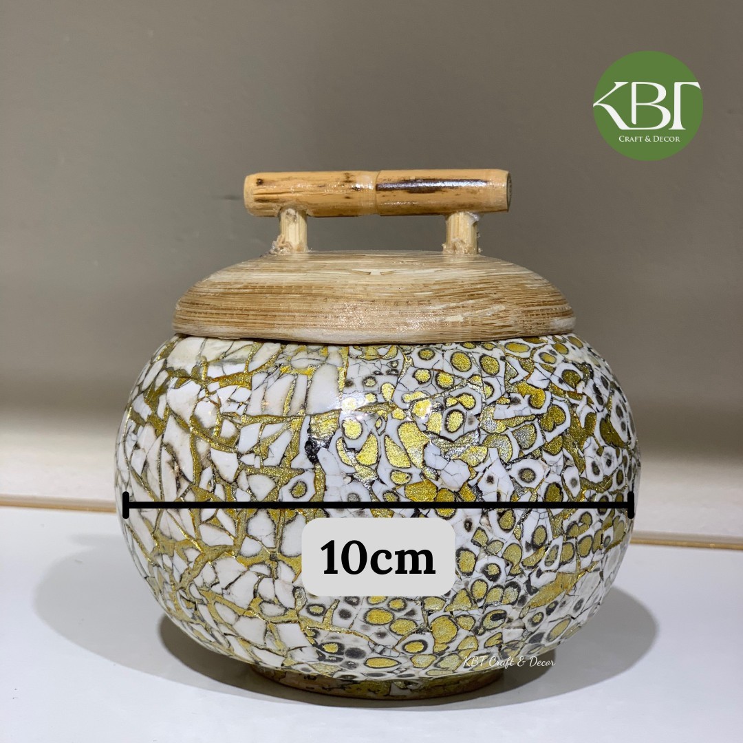 Bamboo Jar with Mother of Pearl Inlay and Convenient Lid for Elegant Living